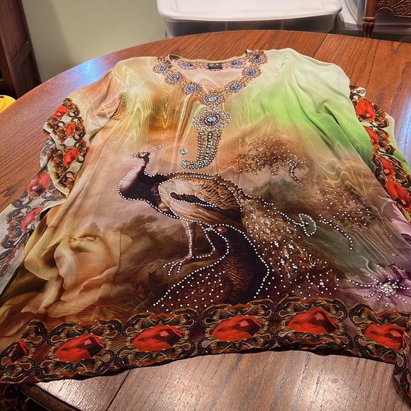 Yuka Beach Multi-colored With Bird And Rhinestones Size L - Picture 8 of 10